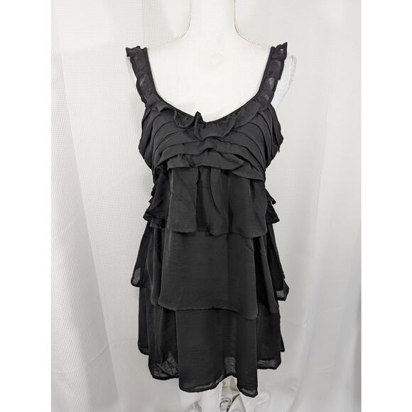 MNG! LUXE BLACK RUFFLED, LAYERED SILK LOOK (POLY) PARTY DRESS! FULLY LINED! SZ M - Picture 2 of 9